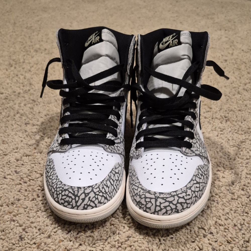 Jordan Men’s High Top Sneakers in White, Black, Gray Elephant Print - Picture 3 of 5